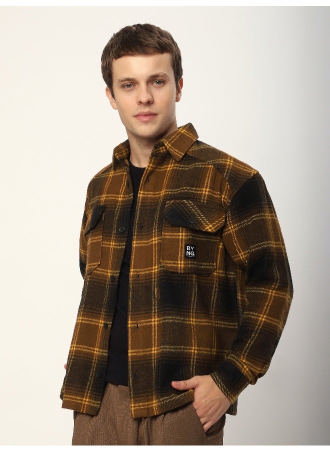 Beyoung Peanut Brown Recycled Check Flannel Shirt  - Image 5
