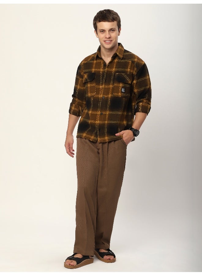 Beyoung Peanut Brown Recycled Check Flannel Shirt  - Image 1