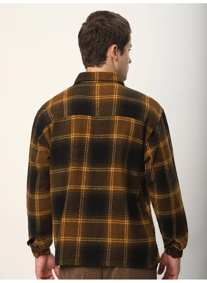 Beyoung Peanut Brown Recycled Check Flannel Shirt