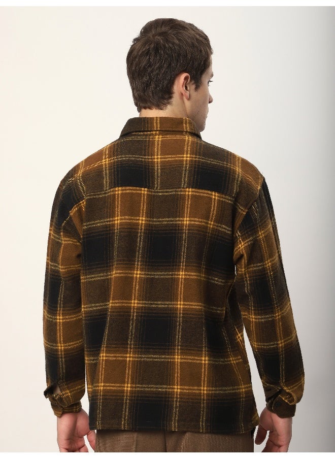 Beyoung Peanut Brown Recycled Check Flannel Shirt  - Image 3