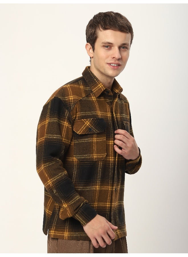 Beyoung Peanut Brown Recycled Check Flannel Shirt  - Image 2