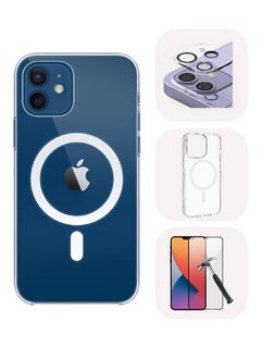 Magnetic MagSafe (3in1) Transparent Magnetic Case for iPhone 12 with Screen Protector, Full Back Protection and Camera Lens Protector, Complete Coverage Set for Apple iPhone 12