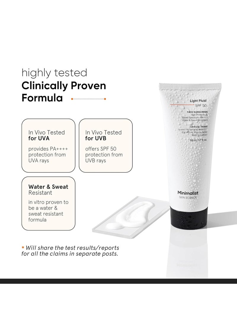 منيماليست واقي شمسي سائل خفيف سائل SPF 50 PA++++ | تم اختباره سريريًا في الولايات المتحدة | لا توجد صبغة بيضاء | طيف واسع النطاق | واقي شمسي خفيف الوزن ومقاوم للماء والعرق للبشرة الدهنية | للنساء والرجال | 50 مل - Image 3
