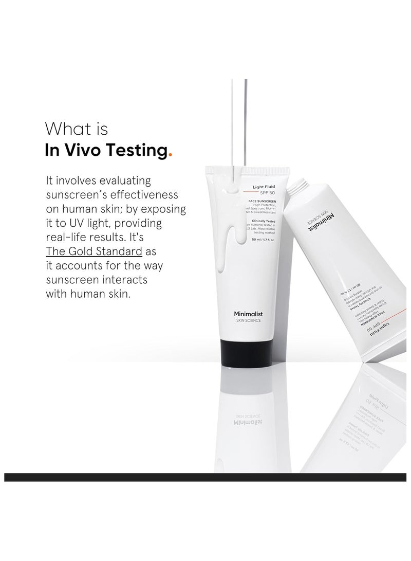 منيماليست واقي شمسي سائل خفيف سائل SPF 50 PA++++ | تم اختباره سريريًا في الولايات المتحدة | لا توجد صبغة بيضاء | طيف واسع النطاق | واقي شمسي خفيف الوزن ومقاوم للماء والعرق للبشرة الدهنية | للنساء والرجال | 50 مل - Image 4