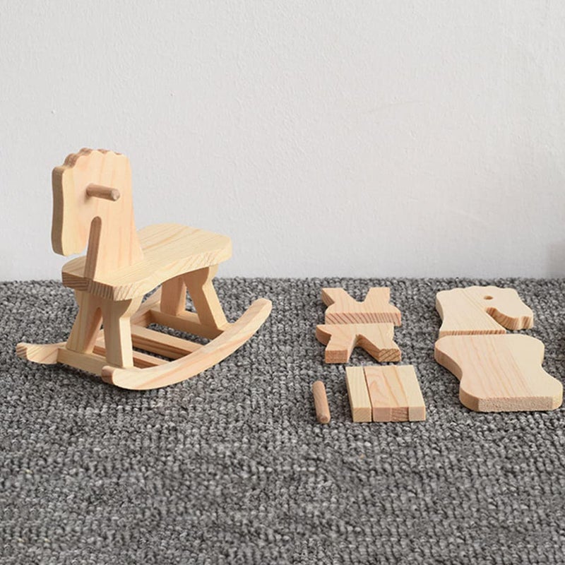 Toddmomy Mini Wooden Rocking Horse 3 Sets Unfinished Rocking Horse Figurines & Christmas Tree Decorations for DIY Craft Painting, Not Include Glue - Image 2
