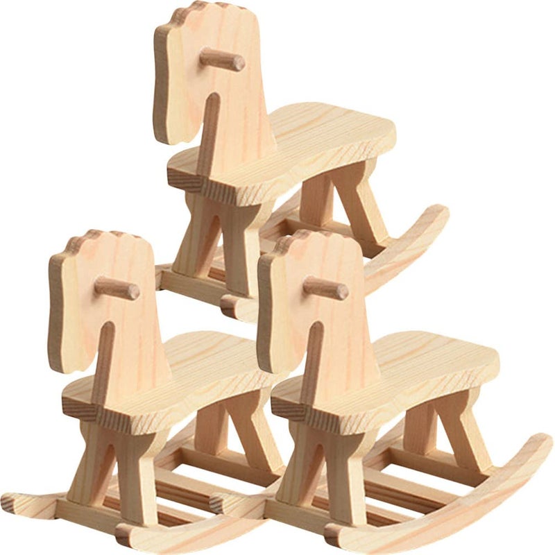Toddmomy Mini Wooden Rocking Horse 3 Sets Unfinished Rocking Horse Figurines & Christmas Tree Decorations for DIY Craft Painting, Not Include Glue - Image 1