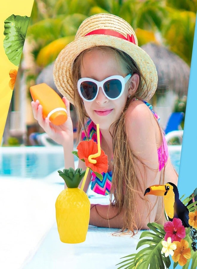 Haundry 18 Coconut Pineapple Cups with 18 Straws, 18 Cocktail Drink Picks, Hawaiian Luau Tiki and Beach Theme Party Decorations for Kids and Adults, Flower - Image 5