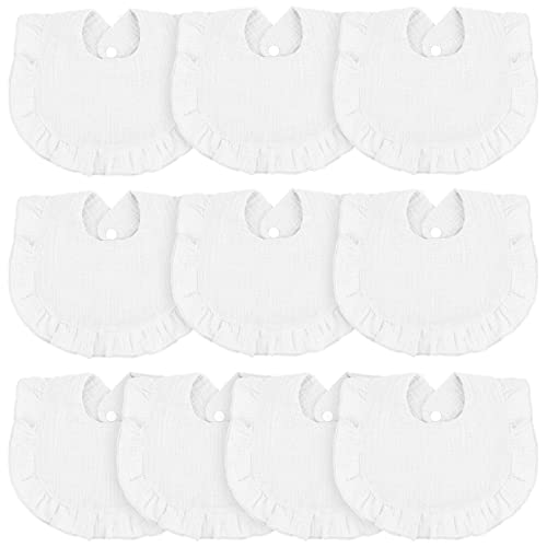 Seematn 10 Pcs Baby Muslin Bibs Drool Bibs Bandana Ruffle Soft Cotton for Newborn Baby Infants Girl Teething Toddlers Boy(White) - Image 1