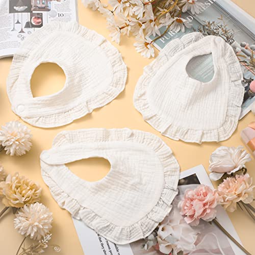 Seematn 10 Pcs Baby Muslin Bibs Drool Bibs Bandana Ruffle Soft Cotton for Newborn Baby Infants Girl Teething Toddlers Boy(White) - Image 4