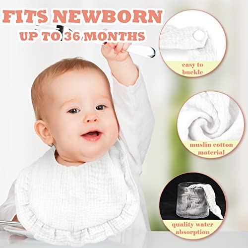Seematn 10 Pcs Baby Muslin Bibs Drool Bibs Bandana Ruffle Soft Cotton for Newborn Baby Infants Girl Teething Toddlers Boy(White) - Image 3