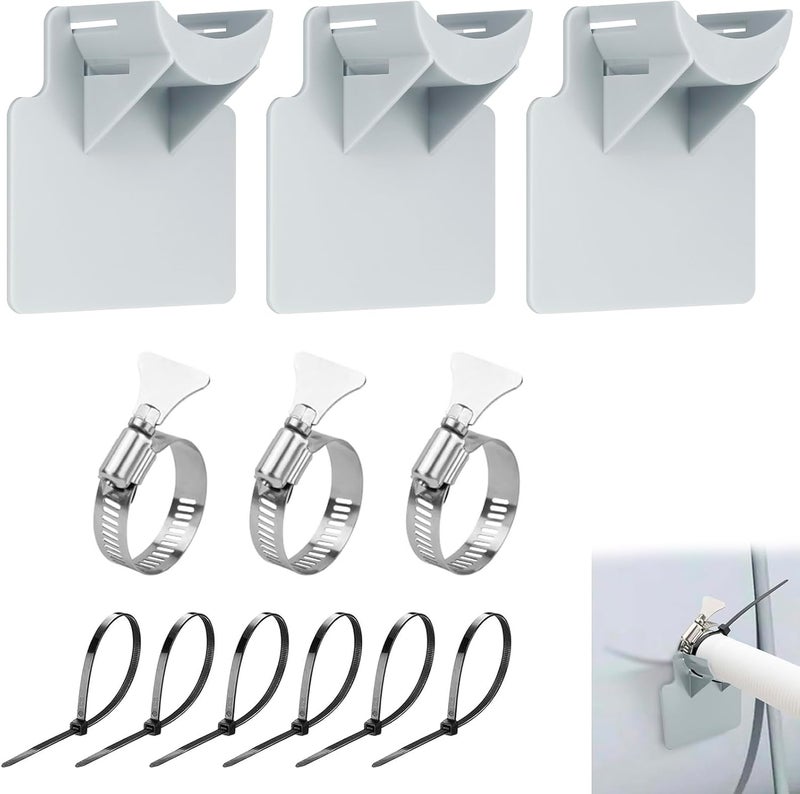 Adorila 3 Pack Swimming Pool Pipe Holders Pool Hoses for Above Ground Pools Swimming Pool Hose Support with 3 Tapes 6 Cable Ties  3 Stainless Steel Hose Clamps Grey  - Image 1
