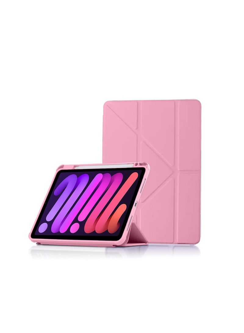 Techie Smart Folio Flip Origami Trifold Frosted Matte Clear Back Case with Pencil Holder and Auto Wake/Sleep Function Cover for Apple iPad mini 8.3" 2021  -  Baby Pink - Image 1