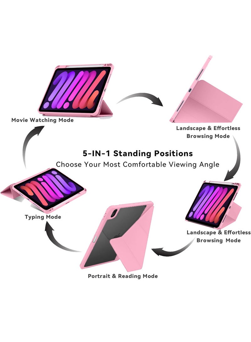 Techie Smart Folio Flip Origami Trifold Frosted Matte Clear Back Case with Pencil Holder and Auto Wake/Sleep Function Cover for Apple iPad mini 8.3" 2021  -  Baby Pink - Image 3