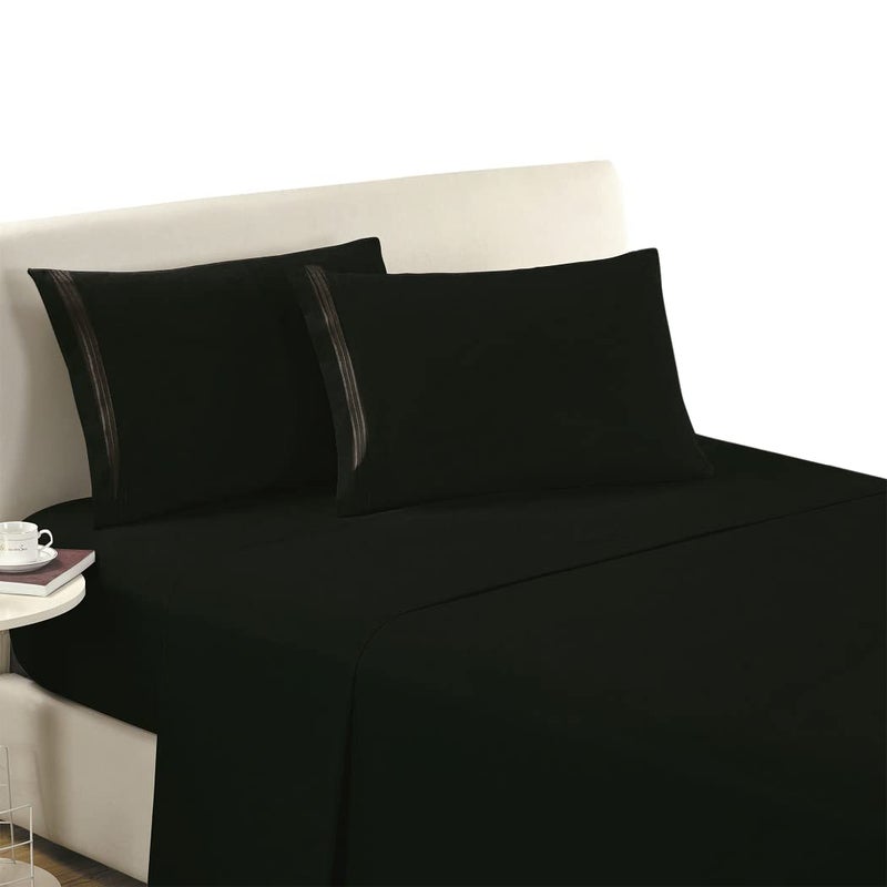 Mellanni King Flat Sheet Only - Iconic Collection Bedding Sheets - Hotel Luxury  Extra Soft  Cooling Top Sheet - Easy Care - Wrinkle  Fade  Stain Resistant - 1 PC (King  Black) - Image 2