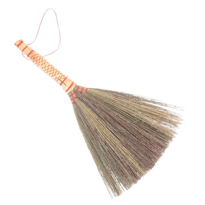 Handwoven Small Broom Short Handle Soft Palm Fiber Bristles for Home Office Dust Cleaning - Image 2