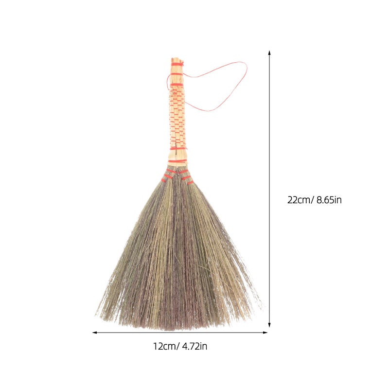Handwoven Small Broom Short Handle Soft Palm Fiber Bristles for Home Office Dust Cleaning - Image 3
