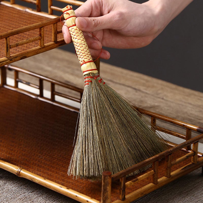 Handwoven Small Broom Short Handle Soft Palm Fiber Bristles for Home Office Dust Cleaning - Image 5