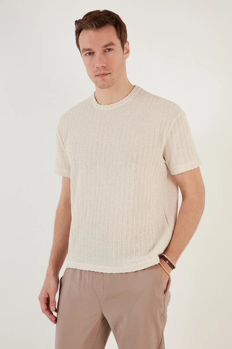 بوراتي Cotton Blended Crew Neck Regular Fit T Shirt Men's T Shirt CF24S218001