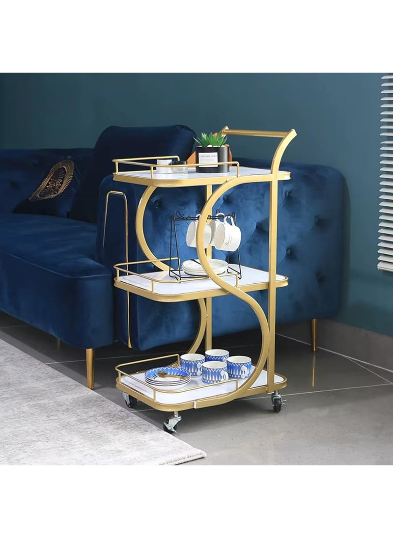 Device Bas with BROWN ART SHOPPEE Brown Art SHOPPEE End Table Trolley 3Tier Metal Serving Trolley with Wheel Home and Restaurant Mobile Cart for Effortless Food Serving Coffee Table for Living Room Gold White 