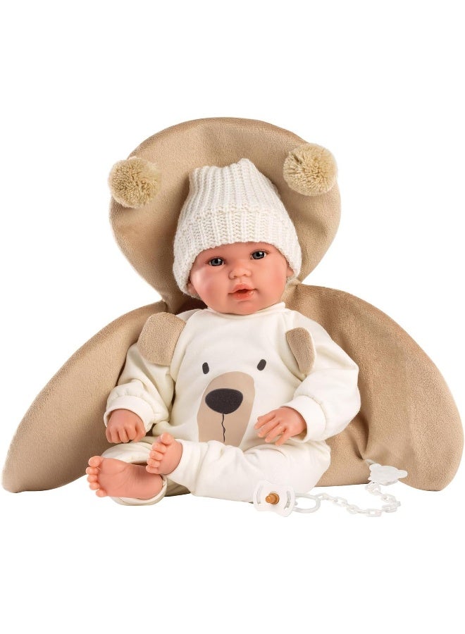 Llorens Crying Newborn Doll 36 cm with Brown Bear Outfit - Image 1
