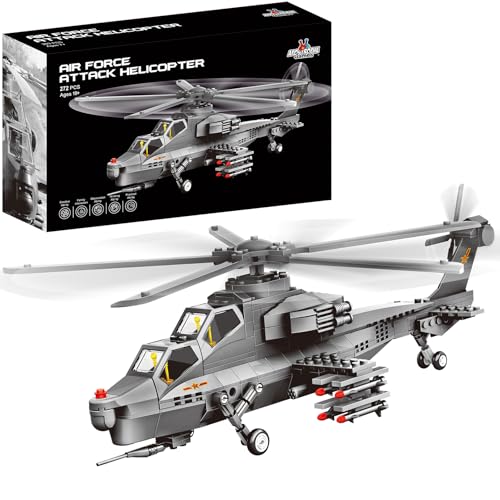 Apostrophe Games Attack Helicopter Air Force Building Block Set 283Pcs Helicopter Building Toys Set Building Block Plane Toy for Kids Older Than 10 and Adults Compatible with All Building Bricks - Image 1