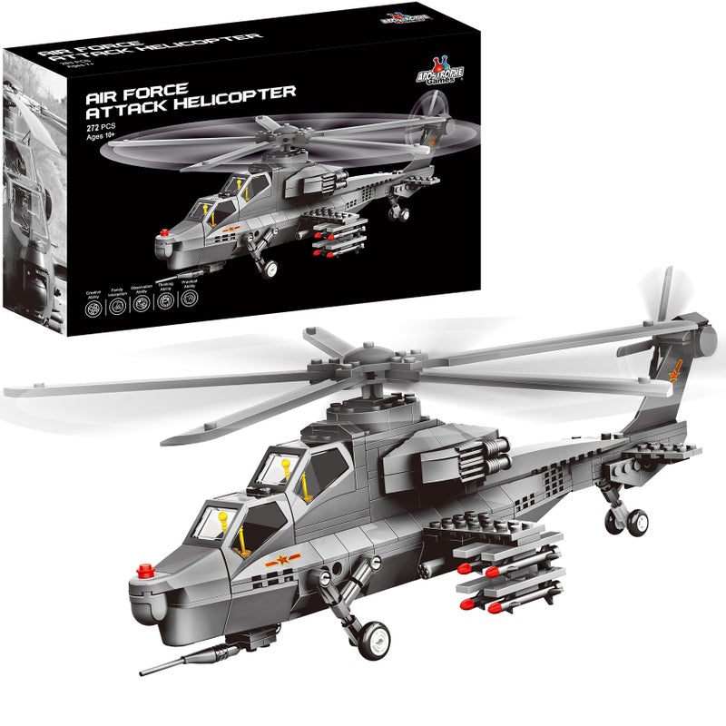 Apostrophe Games Attack Helicopter Air Force Building Block Set 283Pcs Helicopter Building Toys Set Building Block Plane Toy for Kids Older Than 10 and Adults Compatible with All Building Bricks - Image 2