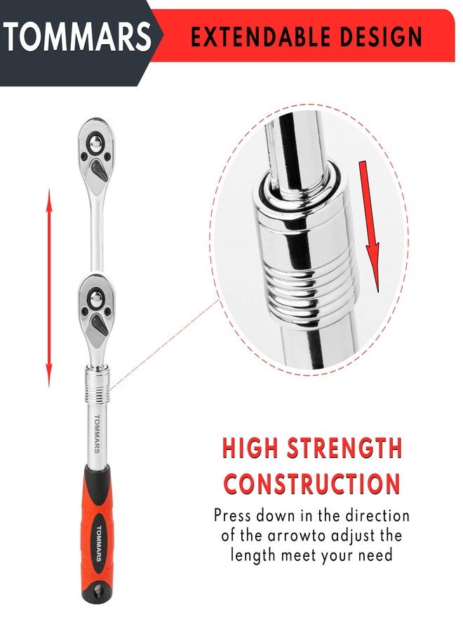 TOMMARS Extendable Ratchet Wrench Set, 1/4" 3/8" 1/2" Drive 72-Tooth Quick-release Retractable Socket Wrench Reversible Gift for Men Mechanic Hand Tools - Image 4