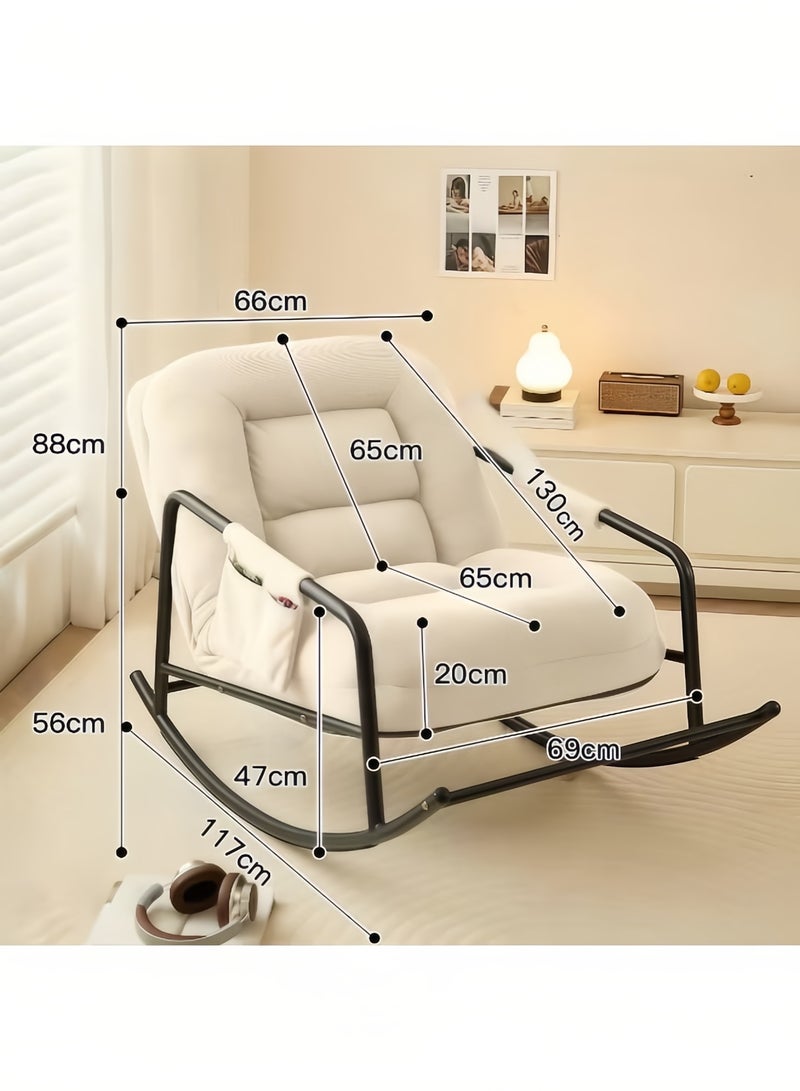 MLADEN Upholstered High Back Adjustable Rocking Chair Lounge Chair with Padded Rocking Chair with Armrests Storage Bag Modern Lounger Sofa Can Lie or Sleep Lazy Chair for Bedroom Dorm Garden Patio Porch - Image 2