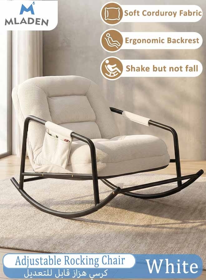 MLADEN Upholstered High Back Adjustable Rocking Chair Lounge Chair with Padded Rocking Chair with Armrests Storage Bag Modern Lounger Sofa Can Lie or Sleep Lazy Chair for Bedroom Dorm Garden Patio Porch - Image 1
