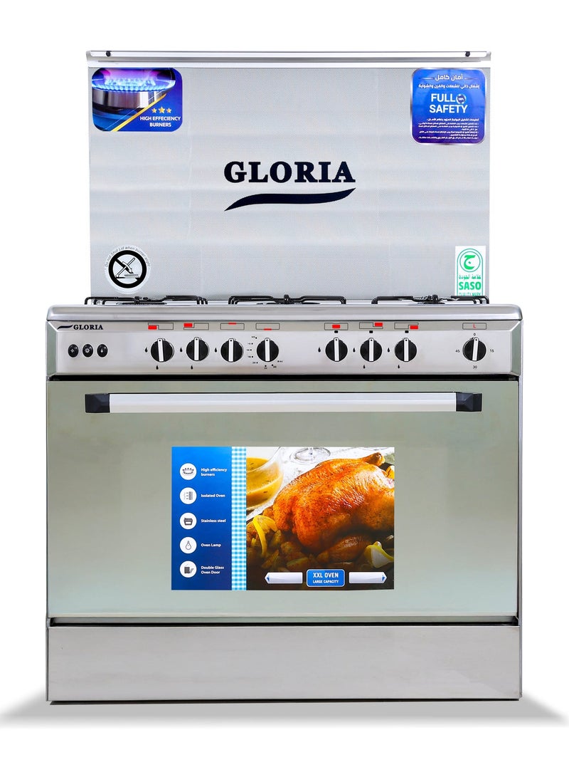 Gloria Gas Oven, 60*90 Cm, Steel surface, 5 Burners, Timer, Full safety, Egyptian Made - FG9060L - Image 2