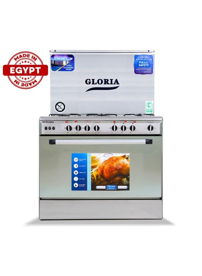 Gloria Gas Oven, 60*90 Cm, Steel surface, 5 Burners, Timer, Full safety, Egyptian Made - FG9060L - Image 1