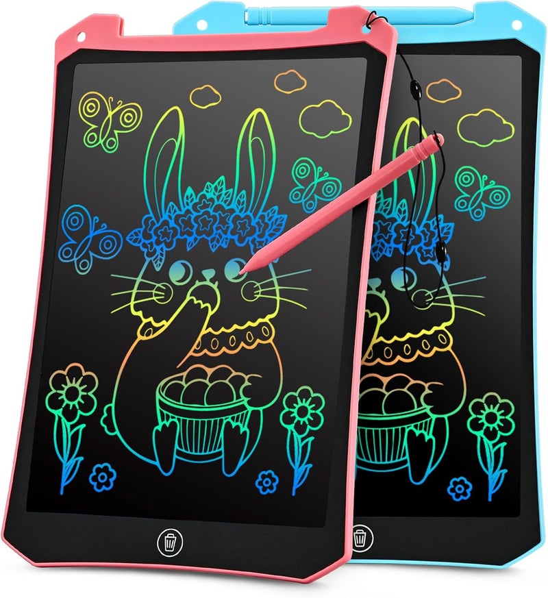 إيوكو ألعاب لوح الرسم للأعمار 3+، لوح كتابة LCD 10 بوصة، لوح رسم للأطفال عبوة من 2، أساسيات السفر للأطفال الصغار، كتب تلوين بدون فوضى للأطفال 3+، هدية حفلة عيد ميلاد للأولاد والبنات - أزرق ووردي - Image 1