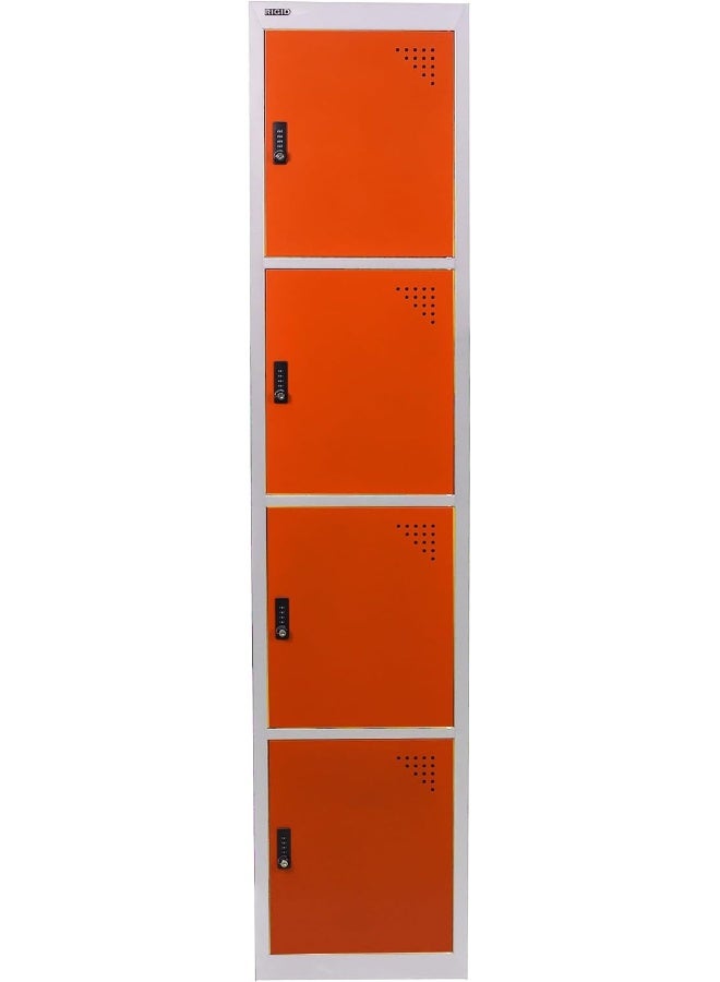 RIGID Steel 4 Door Locker | Metal Lockers with 4 compartments Storage | Heavy Duty Cabinet for Home Office living Room Hallway Bedroom (Grey & Orange, 45D x 38W x 180H) Fully Assembled