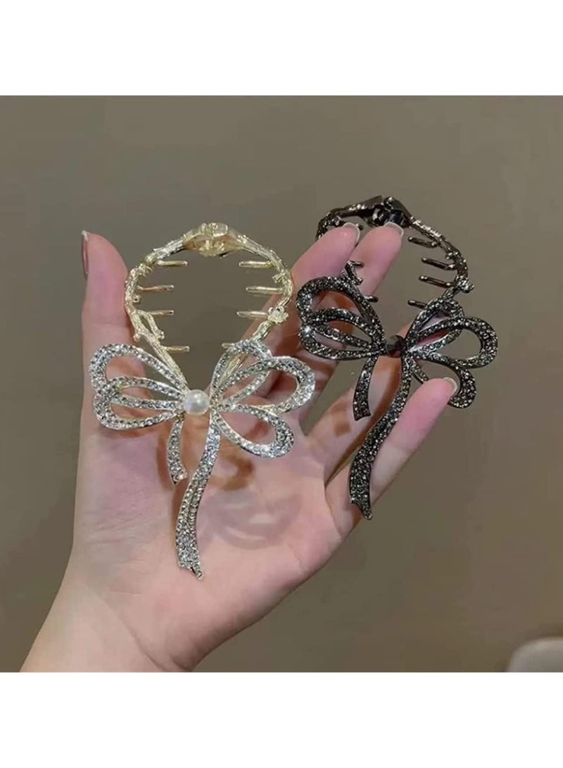 general 2 Pieces Deluxe Premium Feeling Hair Clips, Ins Style Elegant Lazy Hair Clips, Sparkling Crystal Stone Braid Hair Clips, Ponytail Hair Clips Bow Hair Clips For Girls Ladies - Image 5