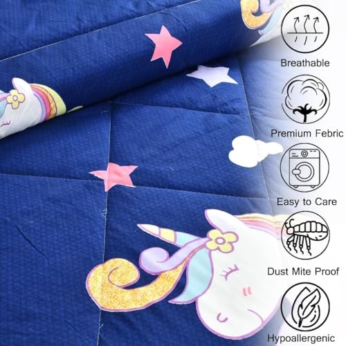 Filymore Blue Unicorn Comforter for Kids Girls - Cute Cartoon Print Single Bed Blanket, Microfiber Dohar for Boys & Girls | Soft Kids Winter & Summer Quilt | 60x90 Inches (Blue) - Image 4