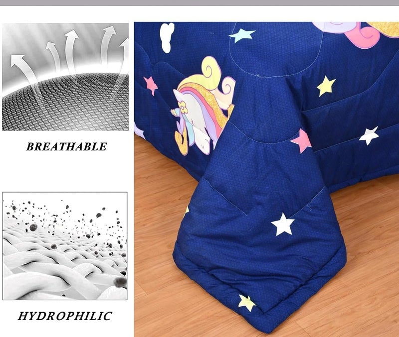 Filymore Blue Unicorn Comforter for Kids Girls - Cute Cartoon Print Single Bed Blanket, Microfiber Dohar for Boys & Girls | Soft Kids Winter & Summer Quilt | 60x90 Inches (Blue) - Image 3