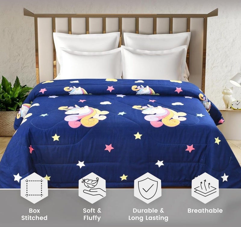 Filymore Blue Unicorn Comforter for Kids Girls - Cute Cartoon Print Single Bed Blanket, Microfiber Dohar for Boys & Girls | Soft Kids Winter & Summer Quilt | 60x90 Inches (Blue) - Image 2