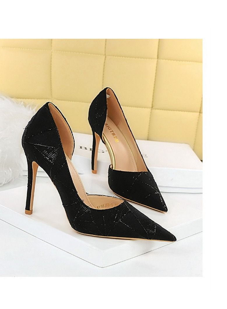 BIGTREE Pointed Side Cut-Out High Heel Black - Image 3