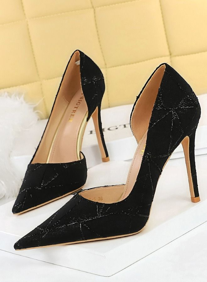 BIGTREE Pointed Side Cut-Out High Heel Black - Image 1