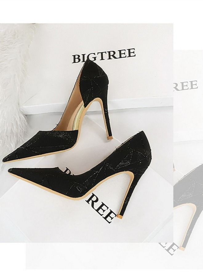 BIGTREE Pointed Side Cut-Out High Heel Black - Image 2