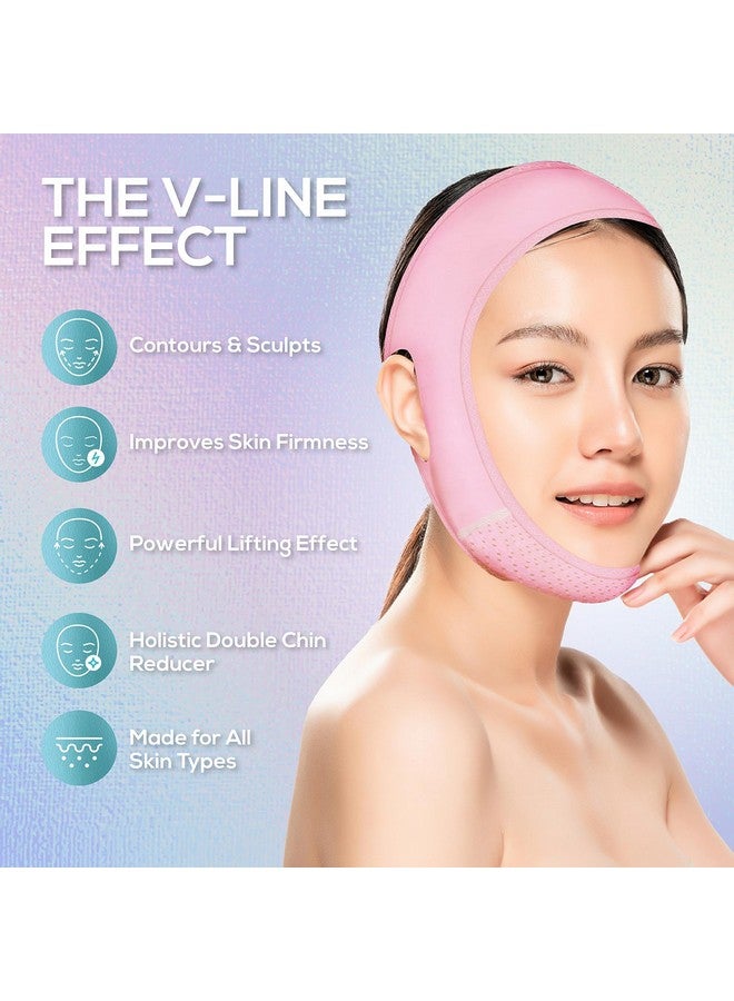 فينوس فيساج حزام الذقن Venus Visage للذقن المزدوجة للنساء/الرجال، حزام الذقن القابل لإعادة الاستخدام للنوم، قناع رفع الذقن لتحديد خط الفك، حزام الفك المنحوت بصريًا، حزام الذقن المزدوجة لتنحيف الوجه (وردي) - Image 2