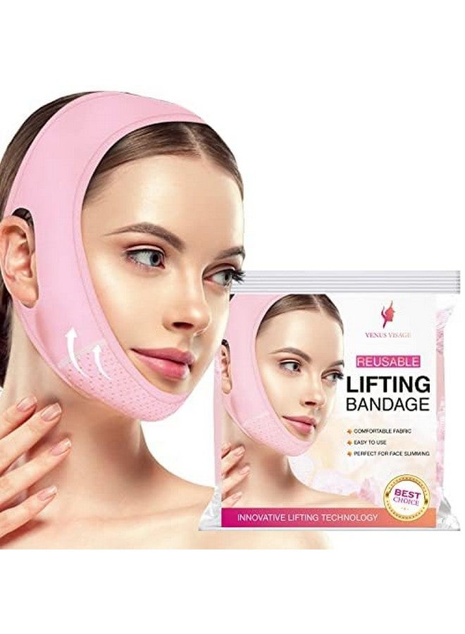 فينوس فيساج حزام الذقن Venus Visage للذقن المزدوجة للنساء/الرجال، حزام الذقن القابل لإعادة الاستخدام للنوم، قناع رفع الذقن لتحديد خط الفك، حزام الفك المنحوت بصريًا، حزام الذقن المزدوجة لتنحيف الوجه (وردي) - Image 1