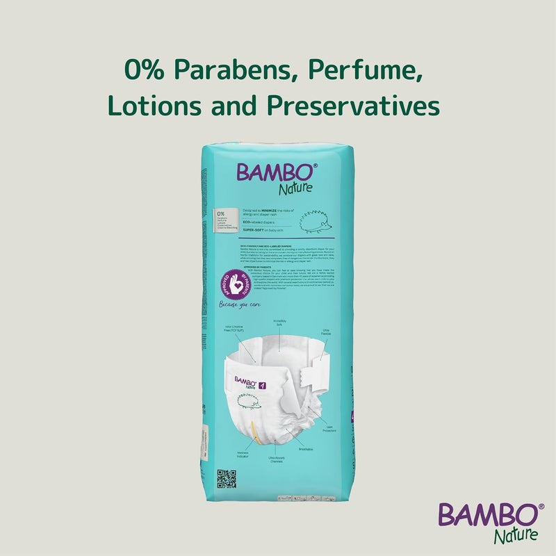BAMBO NATURE حفاضات بامبو ناتشر المضادة للحساسية للأطفال حفاضات معتمدة بيئياً حماية معززة ضد التسرب خالية تماماً من الكلور صديقة للبشرة و فائقة الامتصاص الحجم 4 144 قطعة - Image 3
