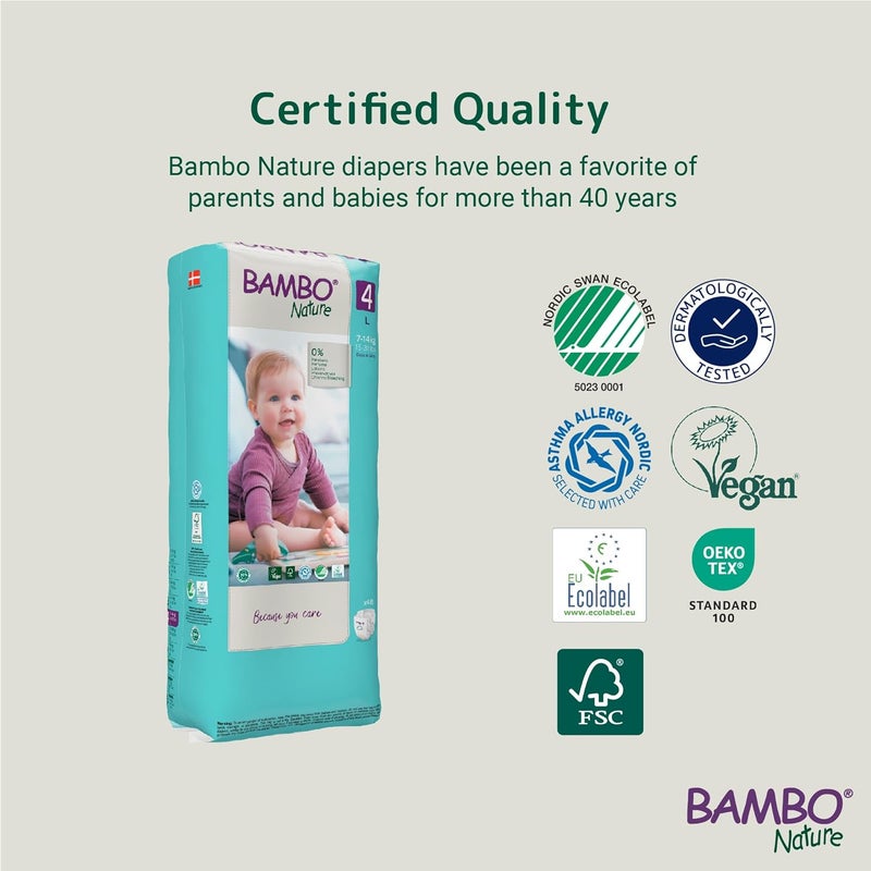 BAMBO NATURE حفاضات بامبو ناتشر المضادة للحساسية للأطفال حفاضات معتمدة بيئياً حماية معززة ضد التسرب خالية تماماً من الكلور صديقة للبشرة و فائقة الامتصاص الحجم 4 144 قطعة - Image 2