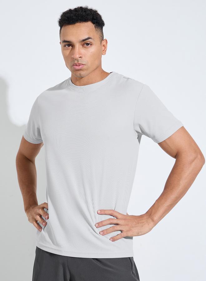 Styli White Solid Round Neck Short Sleeves Regular Fit Active T-Shirt - Image 1