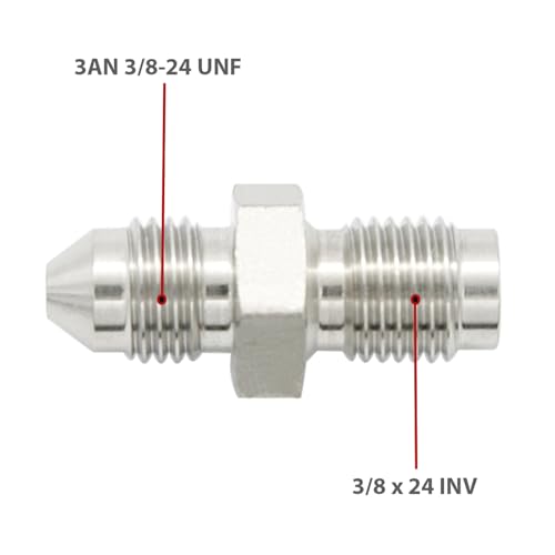 KRD PERFORMANCE 3 AN AN3 Male Flare to 3824 Male Inverted Thread Pipe Brake Line Fitting Adapter Straight Stainless Steel 2 PCS - Image 3