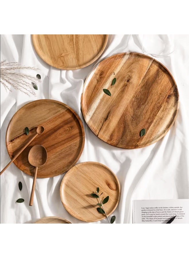 YQbest Simple Circular Wooden Tray - Multi-Purpose Tea Tray, Dining Tray & Dessert Tray for Household Use, Natural Solid Wood Serving Tray with Smooth Surface 1PCS - Image 1