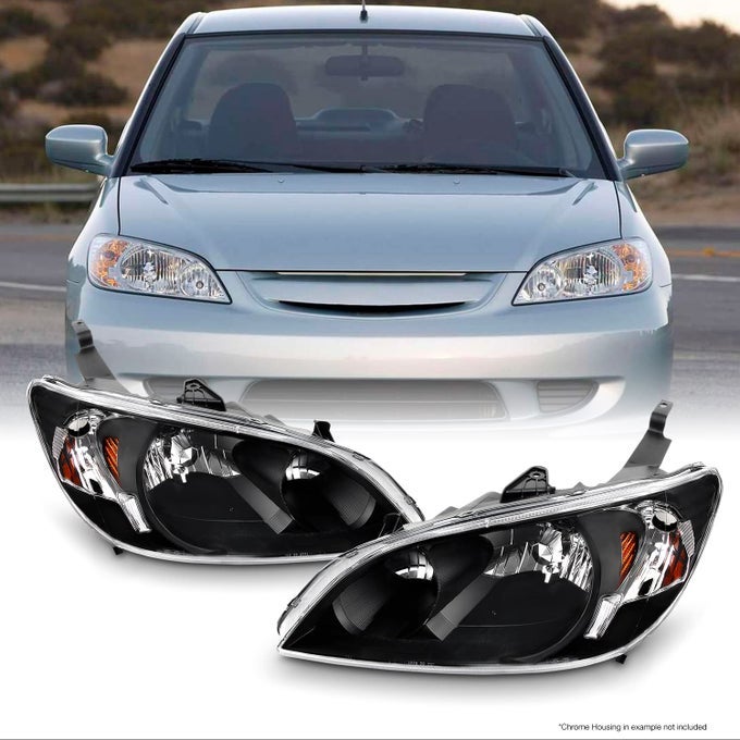 For Black 2004 2005 Honda Civic Headlights Front Headlamps Pair Direct Replacement Left Right