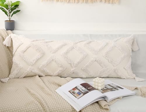 PANOD Decorative Long Lumbar Pillow Cover 14x36 Boho,Super Soft Chenille Extra Long Lumbar Pillow Case Cover with Tassel for Bed Sofa Couch Farmhouse Livingroom,White,Modern Skinny - Image 4
