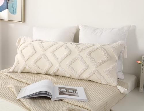 PANOD Decorative Long Lumbar Pillow Cover 14x36 Boho,Super Soft Chenille Extra Long Lumbar Pillow Case Cover with Tassel for Bed Sofa Couch Farmhouse Livingroom,White,Modern Skinny - Image 3